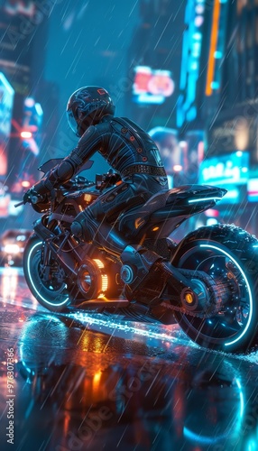 Enchanting view of a rainy night ride through glimmering streets and reflections