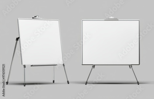 Aboard with metal frame template and white metallic outdoor advertising stand isolated in 3D.