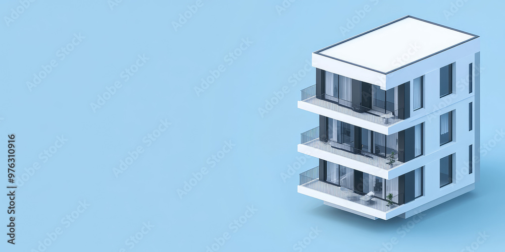Isometric 3d icon of real estate house building on flat color background with Copy space, creative banner template for of a new building, apartment complex or hotel. Isometric 3d icon of real estate house building on flat color background with Copy space, creative banner template for of a new building, apartment complex or hotel.