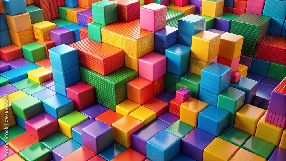 Colorful 3D blocks arranged in an abstract pattern, showcasing a vibrant and playful design for creative projects. Colorful 3D blocks arranged in an abstract pattern, showcasing a vibrant and playful design for creative projects.