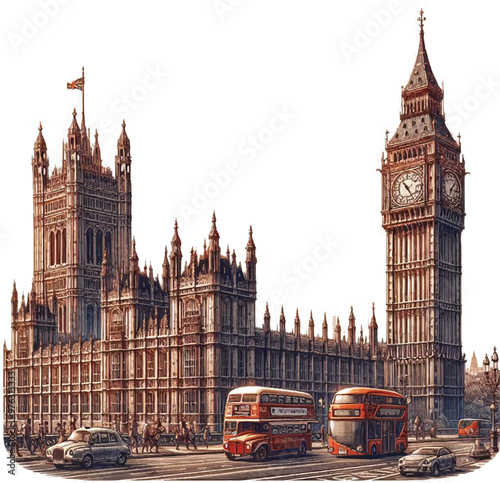 Famous British clock tower Big Ben isolated, vector, illustration, EPS10