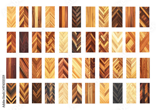 Cartoon herringbone laminate. Wooden parquet floor oak willow beech hardwood natural timber Interior decorative covers construction building material elements, isolated vector set