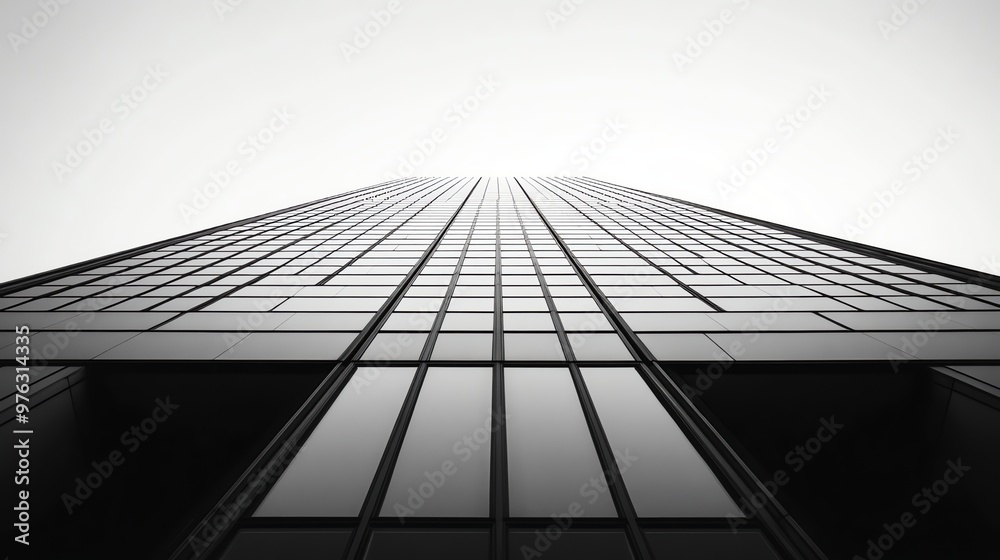 Black and white photo of a tall skyscraper. Black and white photo of a tall skyscraper.