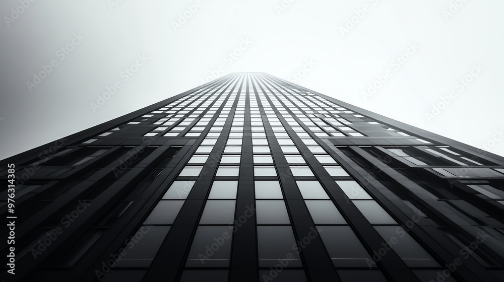 Black and white photo of a skyscraper reaching up into a cloudy sky. Black and white photo of a skyscraper reaching up into a cloudy sky.