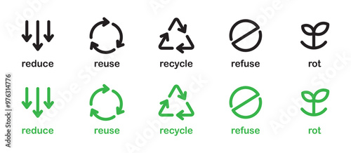 Simple icon of Reduce, reuse, recycle, reject and decompose. Arrow symbol, triangle recycling arrow icon. arrow sync rotation icon. Recycling eco icon vector illustration on transparent background.