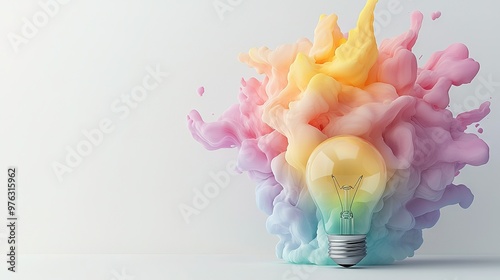   A colorful lamp rests on a table beside a mound of smoke and a pristine wall