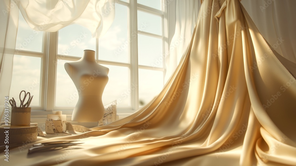 Designer Hands Draping Fabric on Mannequin in Minimalist Studio Designer Hands Draping Fabric on Mannequin in Minimalist Studio