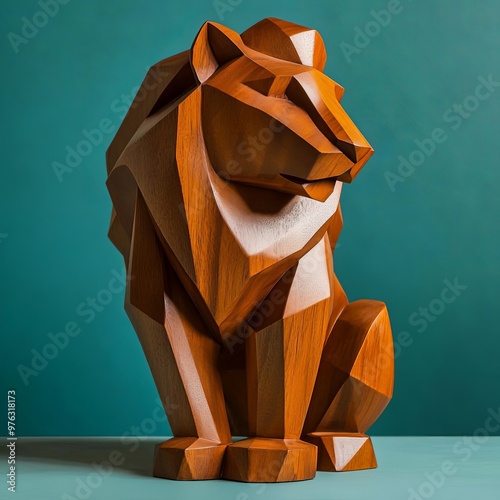 Lion wood sculpture photo