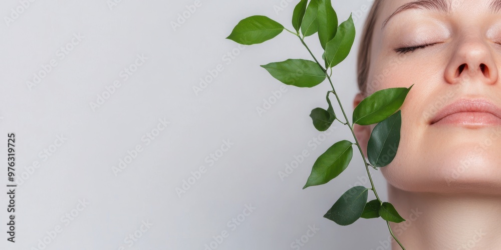 A hand is holding a leafy green plant against a light background, symbolizing nature, growth, and connection to the environment, creating a minimalistic look.