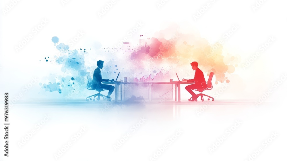 A watercolor illustration of a business leader in a meeting room, using a roadmap to guide planning and development. The leader provides inspiration, encouragement, and tactics to drive progress and A watercolor illustration of a business leader in a meeting room, using a roadmap to guide planning and development. The leader provides inspiration, encouragement, and tactics to drive progress and