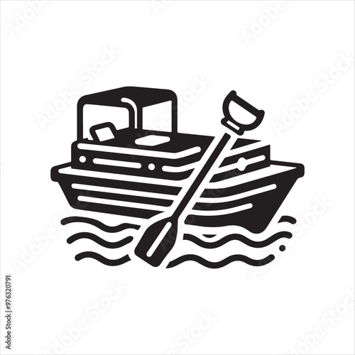 Unique Pontoon Paddle Boat Silhouette Vector Illustration | Print-Ready"