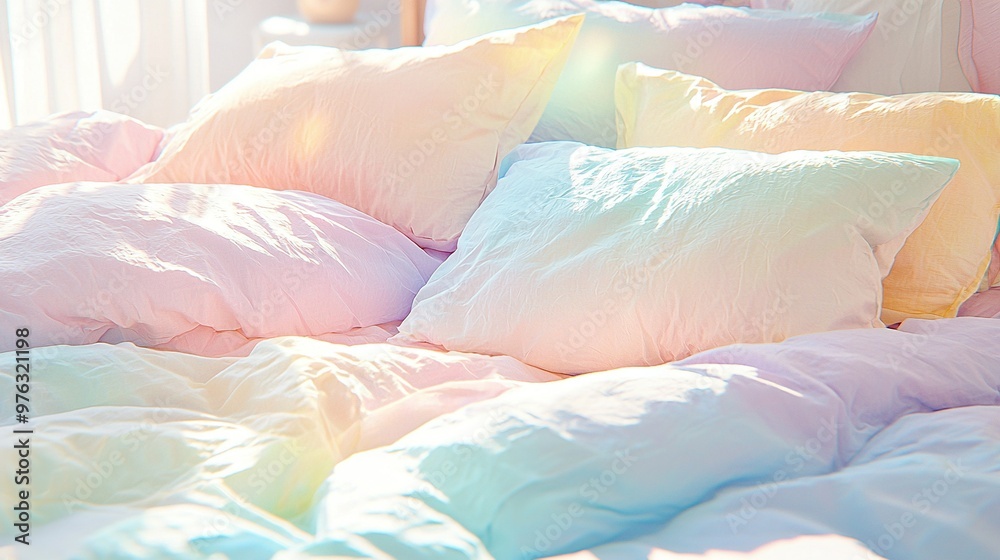 A bed with an array of pillows atop and a blanket beneath A bed with an array of pillows atop and a blanket beneath