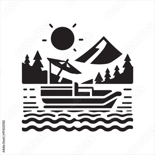 Unique Pontoon Paddle Boat Silhouette Vector Illustration | Print-Ready"