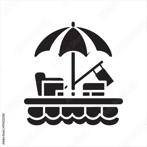 Unique Pontoon Paddle Boat Silhouette Vector Illustration | Print-Ready