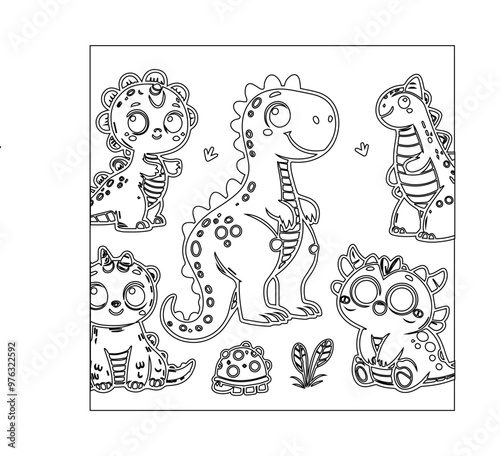 Hand drawn outline dinosaur coloring book illustration for kids