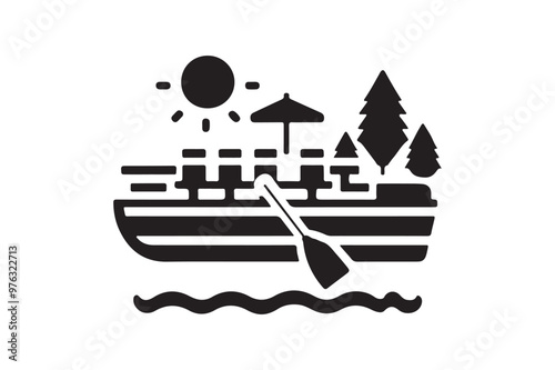 Unique Pontoon Paddle Boat Silhouette Vector Illustration | Print-Ready"