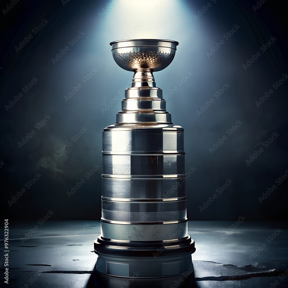Stanley Cup Trophy Illuminated by Spotlight in Dark Setting
