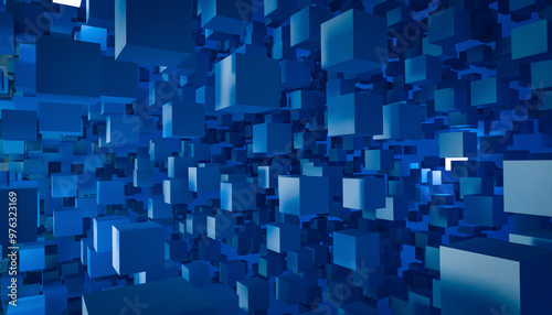 Abstract Blue Tone 3D Geometry Cubes Composition Technology Background