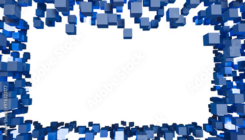Abstract Floating Blue Cubes Framing Empty Space for Design