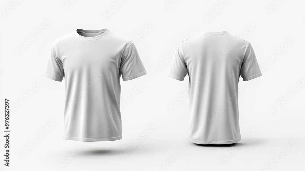 Display of a plain white t-shirt mockup showcasing both front and back views for design purposes Display of a plain white t-shirt mockup showcasing both front and back views for design purposes