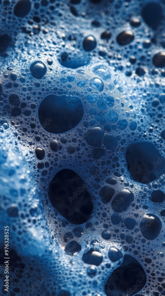 Close-up of blue soap bubbles with light reflections, abstract texture. Cleaning and hygiene concept Close-up of blue soap bubbles with light reflections, abstract texture. Cleaning and hygiene concept