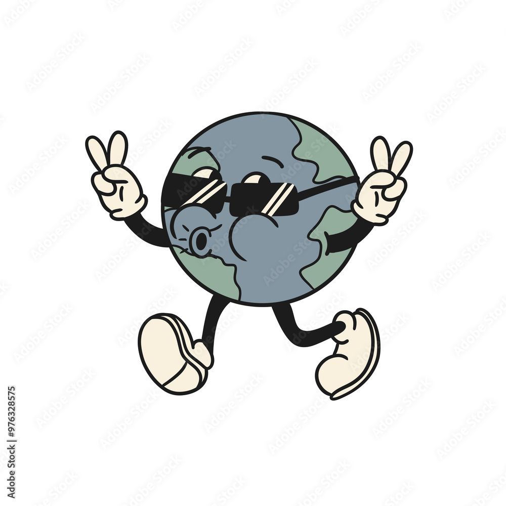 Obraz premium Retro Cartoon Earth with sunglasses