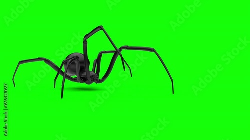 Side view of black spider with big sharp longlegs walk animation loop on green screen VFX element - 60 fps, 4K Pro Res with mask pass