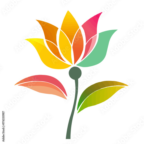 Abstract flower icon flat on white isolated background, vector design.