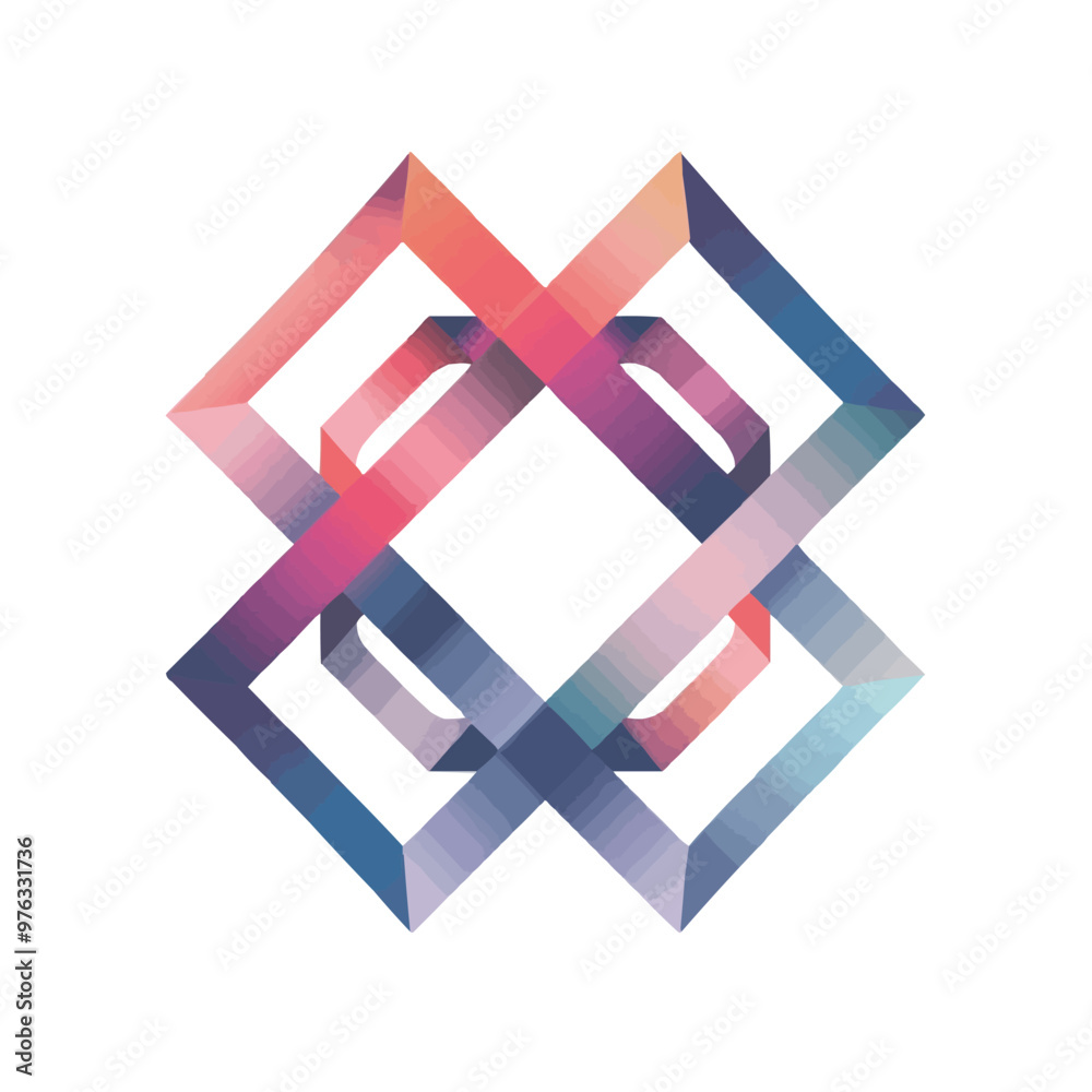 Obraz premium Abstract intersecting diamonds icon flat on white isolated background, vector design.