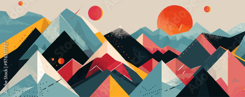 Abstract mountain with geometric shapes and bold colors, modern nature art, vector illustration for t-shirt, flat style.
