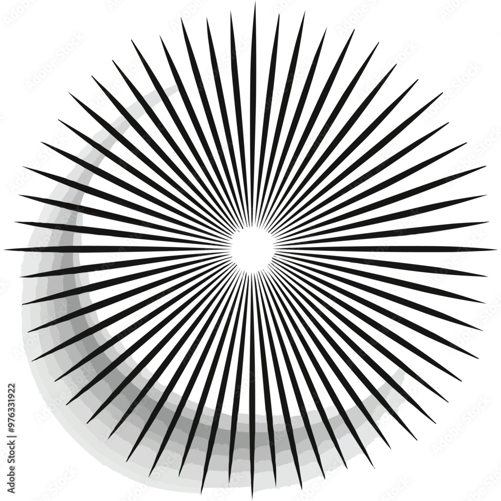 Obraz premium Abstract radial lines icon flat on white isolated background, vector design.