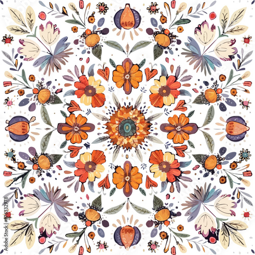 Wallpaper Mural A colorful floral design with a yellow flower in the center Torontodigital.ca