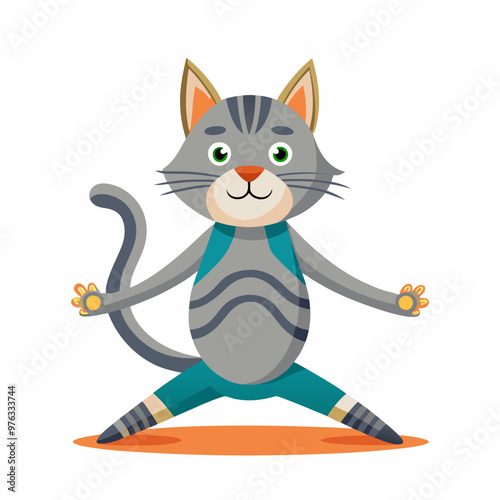 Relaxed grey cat sits in yoga position