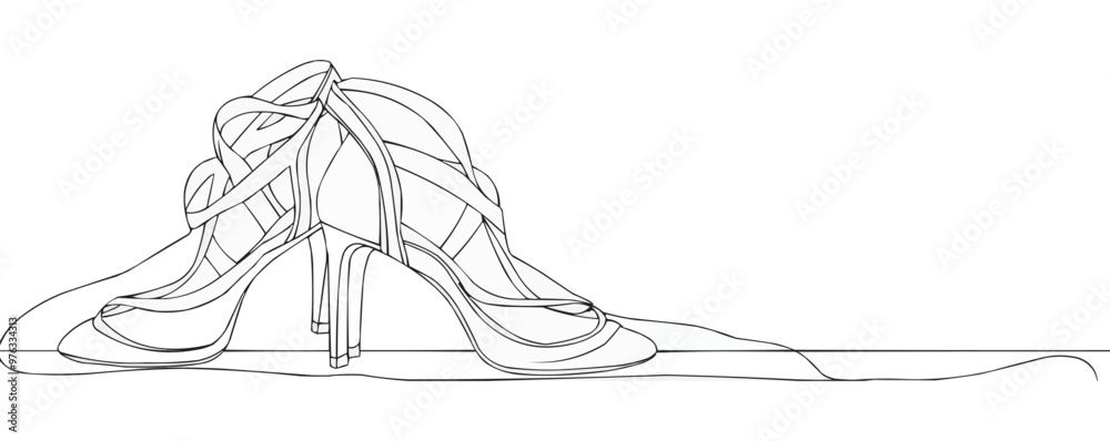 Continuous one line drawing ballet shoes on a white background. vector illustration. Continuous one line drawing ballet shoes on a white background. vector illustration.