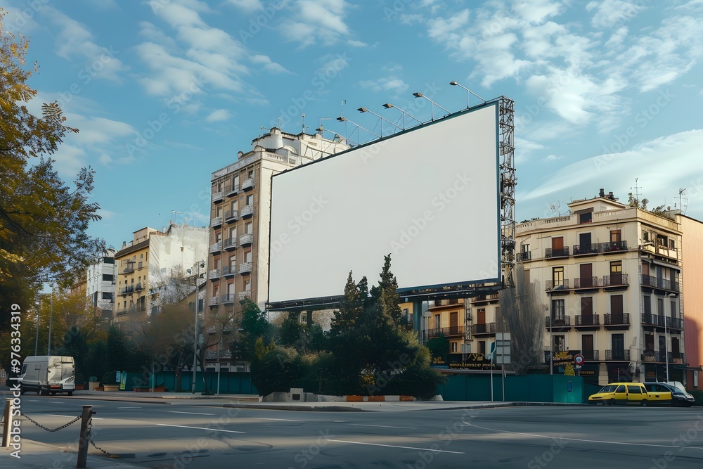 Obraz premium Empty Billboard in Urban Landscape Under a Clear Sky