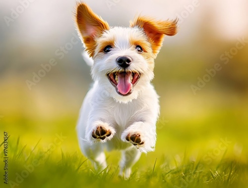  dog running in the grass photo