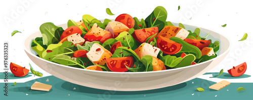 Salad with chicken and cheese. vector simple illustration