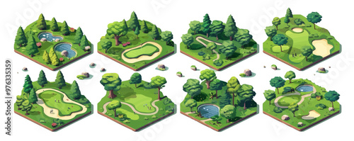 golf course set isometric vector flat isolated illustration