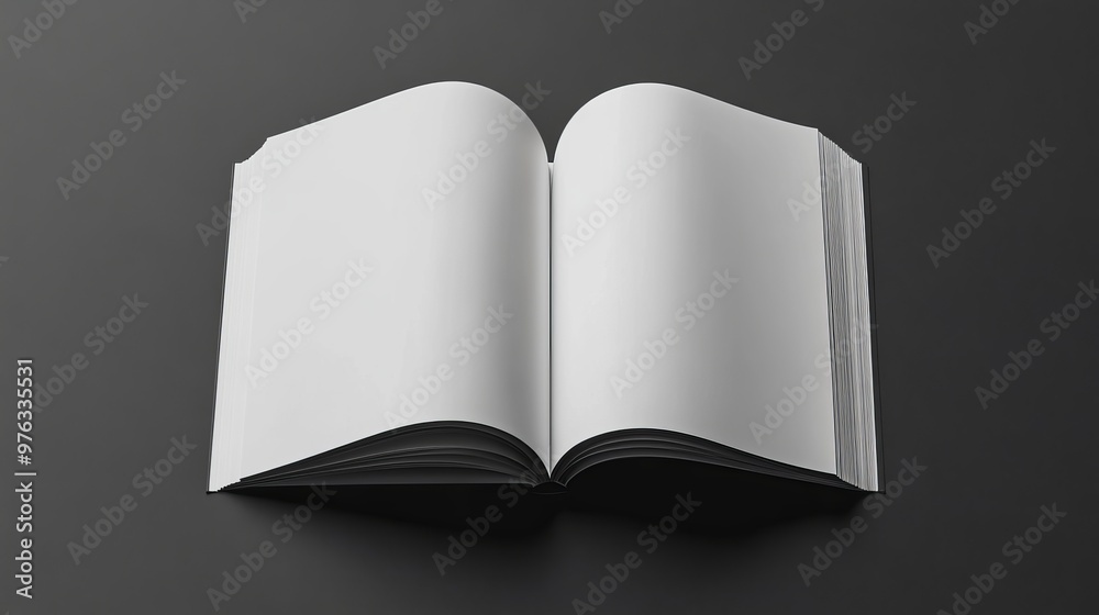 Mockup illustration of a blank cover for a magazine book booklet or brochure set against a black and gray background