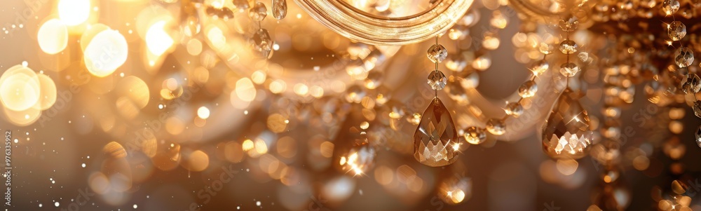 Chandelier with many lights hanging from it, banner, copy space Chandelier with many lights hanging from it, banner, copy space