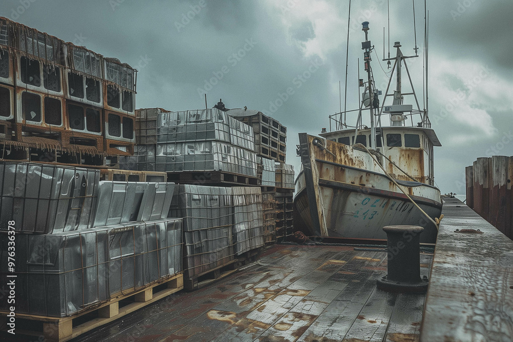 Old rusty cutter standing in the port.
