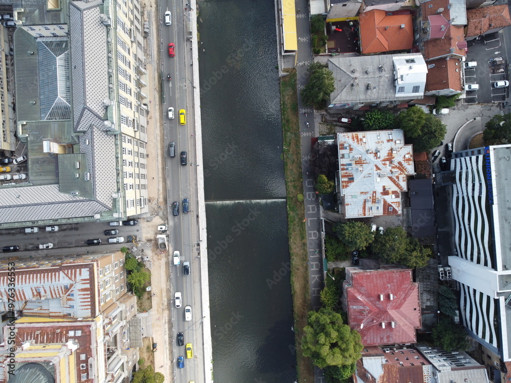 Drone aerial shot of Bosnia, Sarajevo, Mostar, Stari Most Bridge