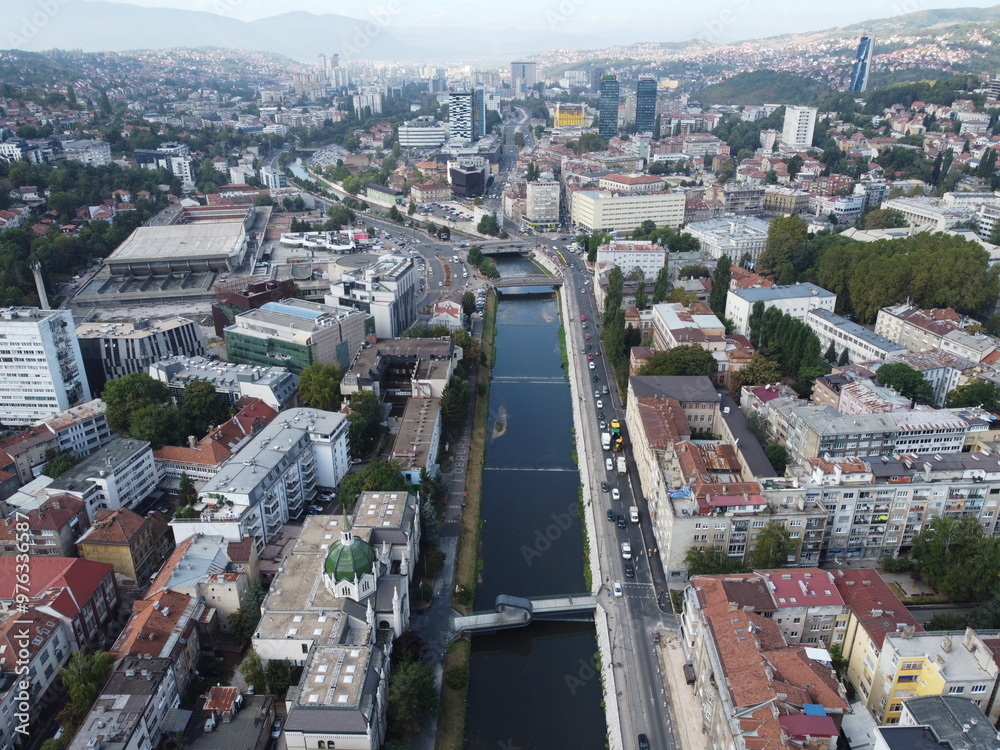 Drone aerial shot of Bosnia, Sarajevo, mostar