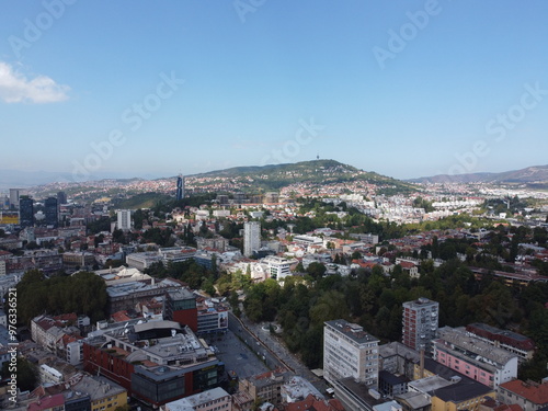 Obraz na płótnie Drone aerial shot of Bosnia, Sarajevo, Mostar, Stari Most Bridge w salonie
