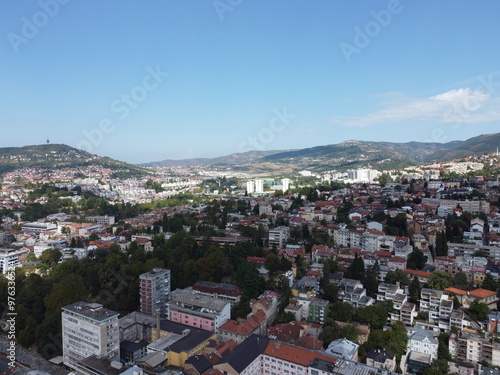 Obraz na płótnie Drone aerial shot of Bosnia, Sarajevo, mostar w salonie