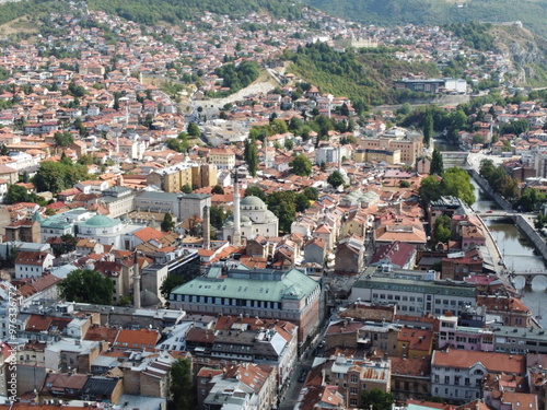 Obraz na płótnie Drone aerial shot of Bosnia, Sarajevo, mostar w salonie