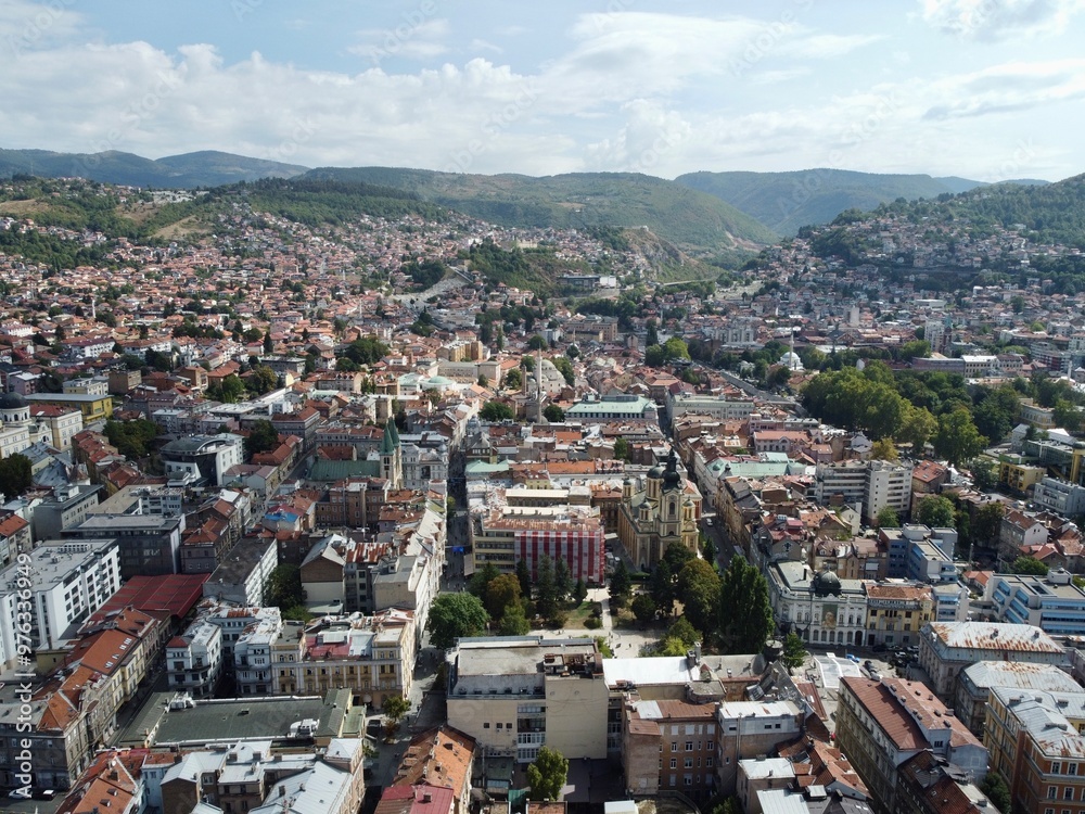Drone aerial shot of Bosnia, Sarajevo, Mostar, Stari Most Bridge