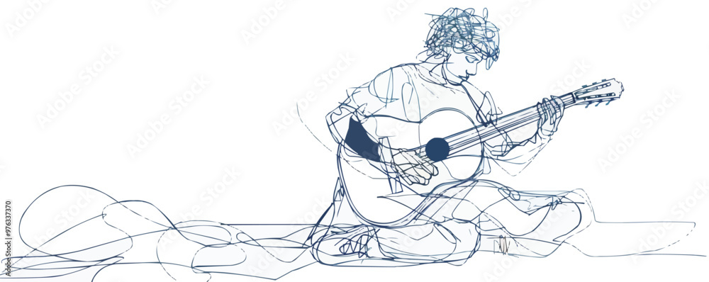 Fototapeta premium Continuous one line drawing person meditating on a white background. vector illustration.