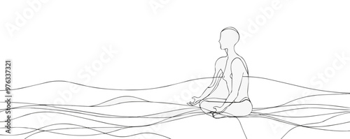 Continuous one line drawing person doing yoga on a white background. vector illustration.