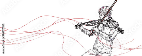 Continuous one line drawing person playing violin on a white background. vector illustration.
